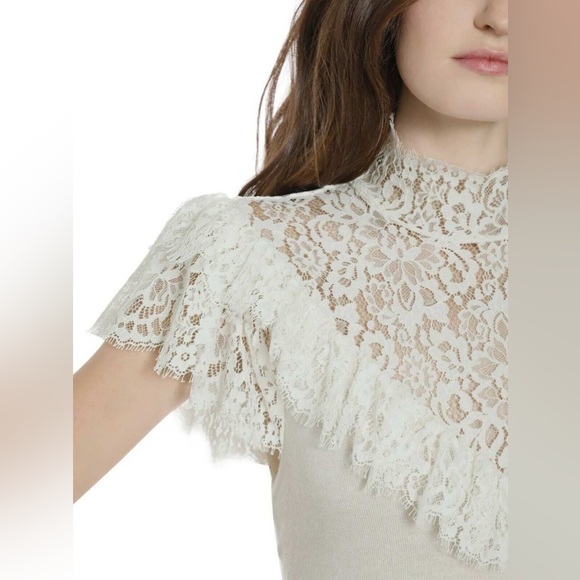 NWT Alice + Olivia Beth Lace Ruffle High Neck Top - Picture 3 of 6